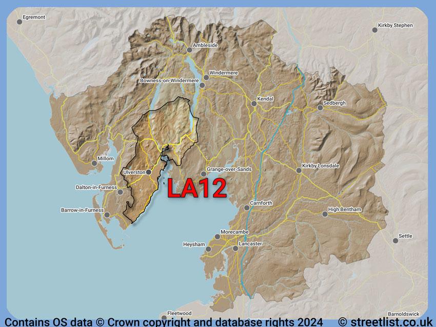 Where the LA12 postcode district lies within the wider  postcode area