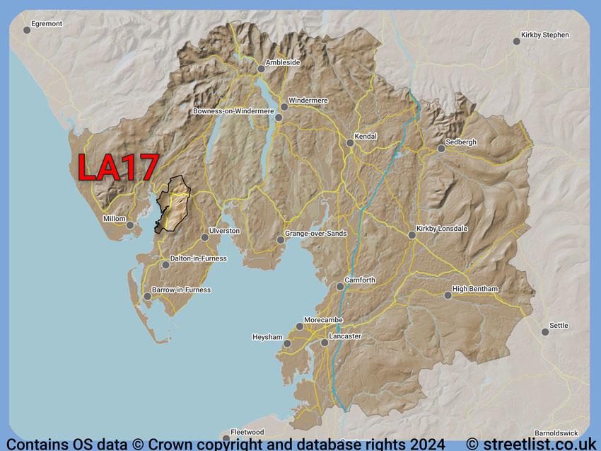 Where the LA17 postcode district lies within the wider  postcode area