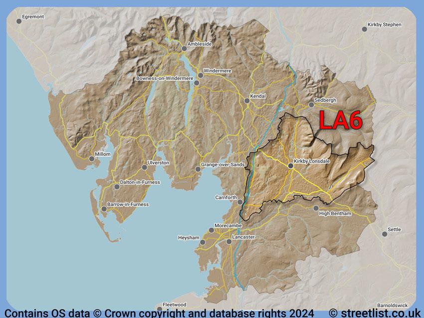 Where the LA6 postcode district lies within the wider  postcode area