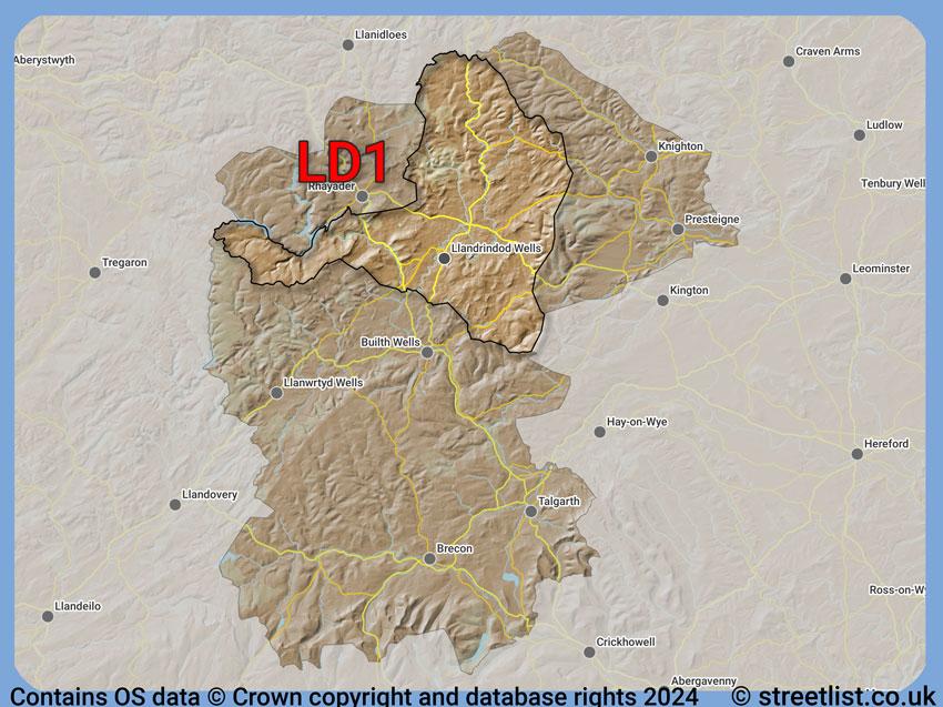 Where the LD1 postcode district lies within the wider  postcode area