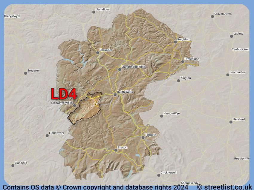 Where the LD4 postcode district lies within the wider  postcode area