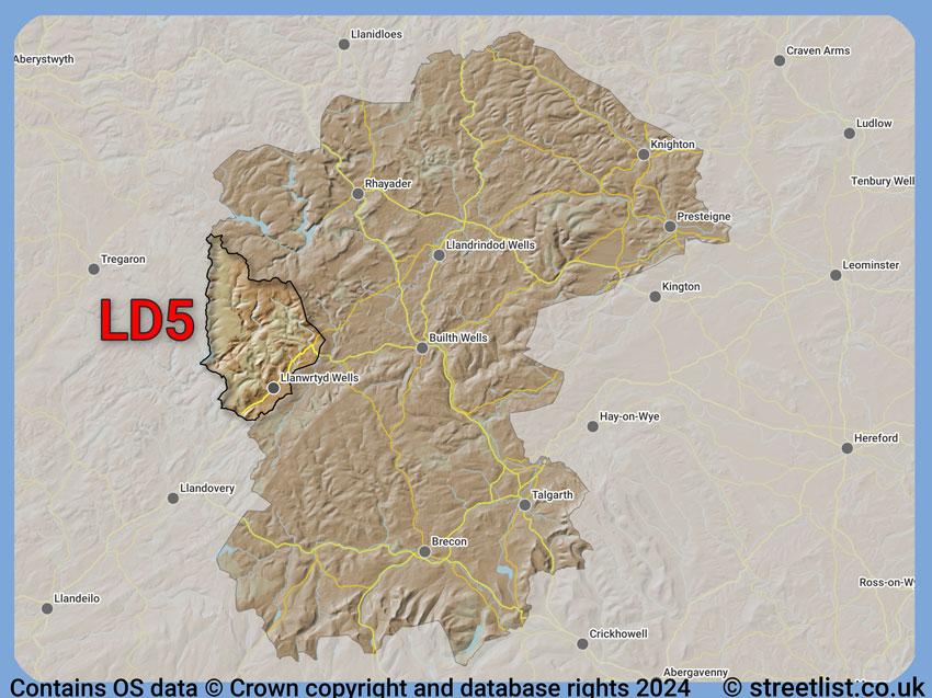 Where the LD5 postcode district lies within the wider  postcode area