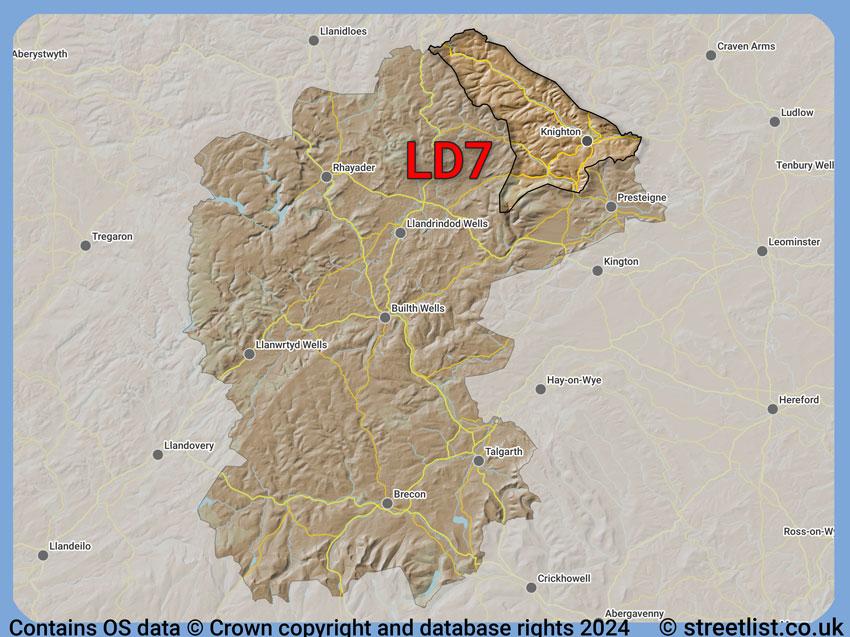 Where the LD7 postcode district lies within the wider  postcode area