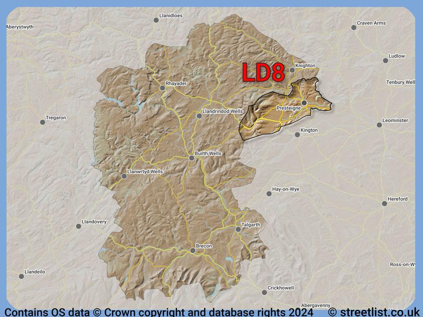 Where the LD8 postcode district lies within the wider  postcode area