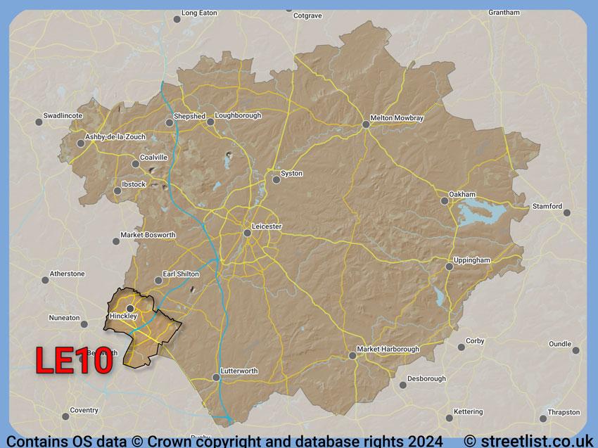 Where the LE10 postcode district lies within the wider  postcode area