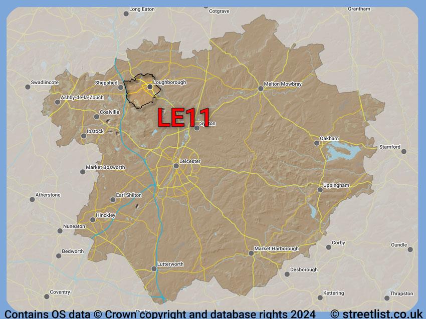 Where the LE11 postcode district lies within the wider  postcode area