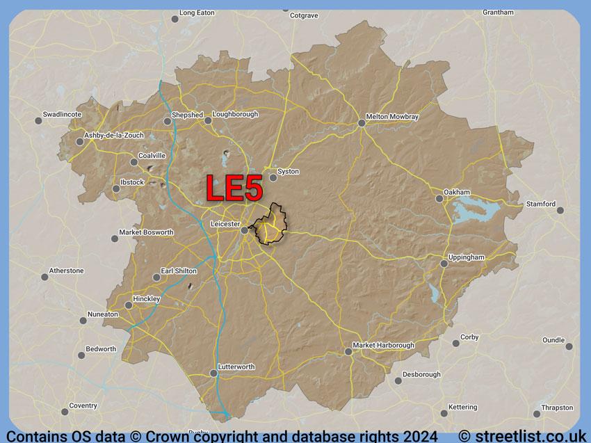 Where the LE5 postcode district lies within the wider  postcode area