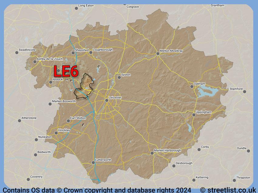 Where the LE6 postcode district lies within the wider  postcode area