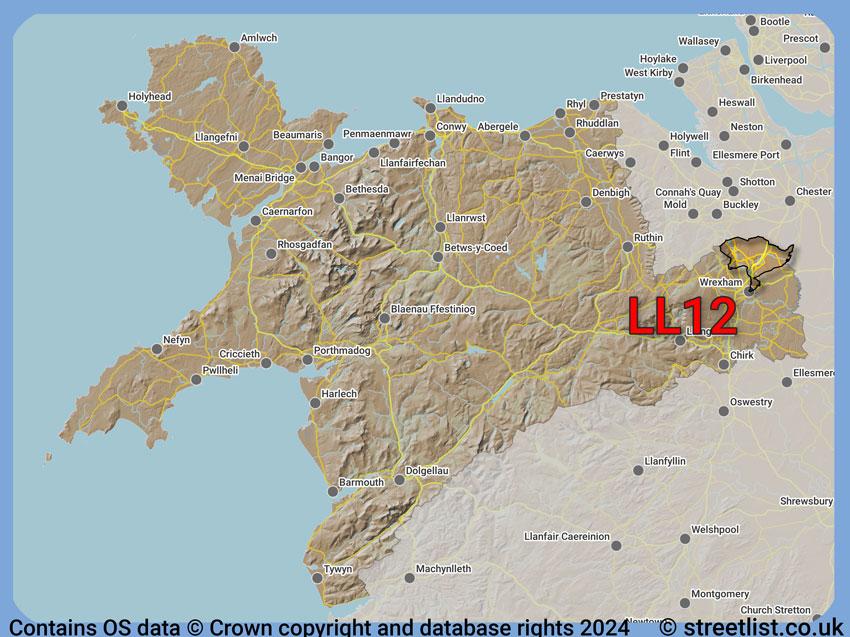 Where the LL12 postcode district lies within the wider  postcode area