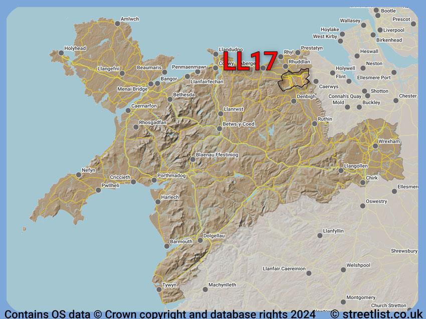 Where the LL17 postcode district lies within the wider  postcode area