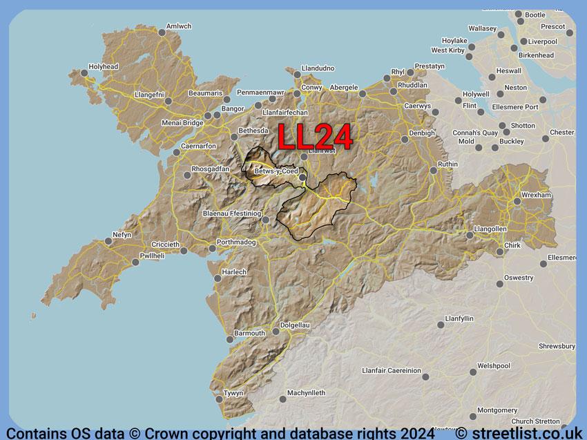 Where the LL24 postcode district lies within the wider  postcode area