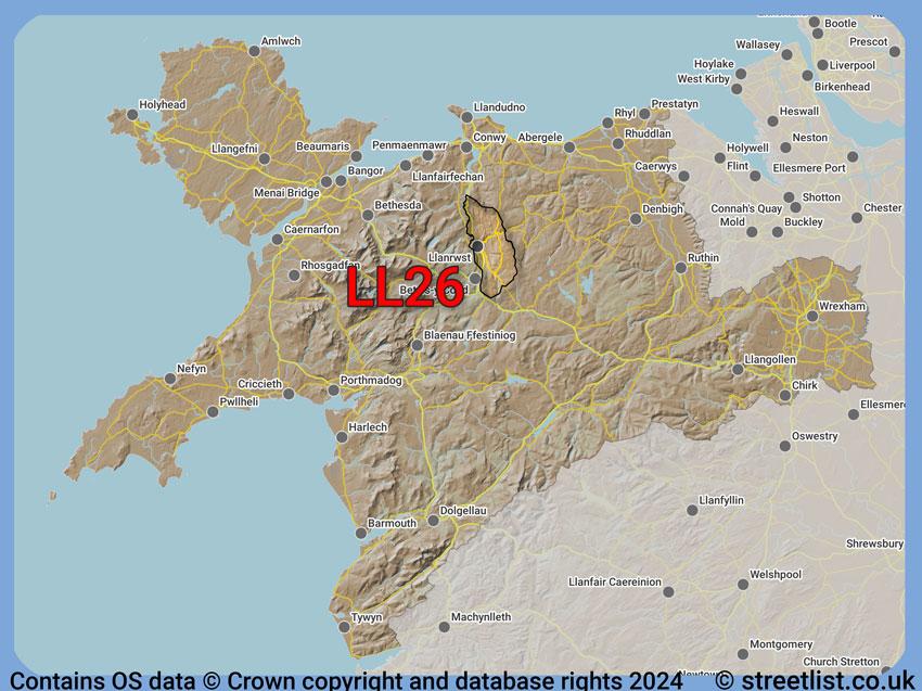 Where the LL26 postcode district lies within the wider  postcode area