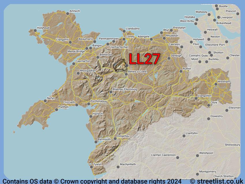 Where the LL27 postcode district lies within the wider  postcode area