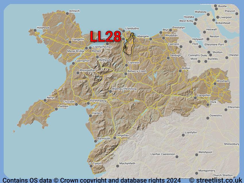 Where the LL28 postcode district lies within the wider  postcode area