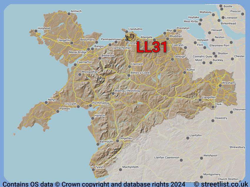 Where the LL31 postcode district lies within the wider  postcode area