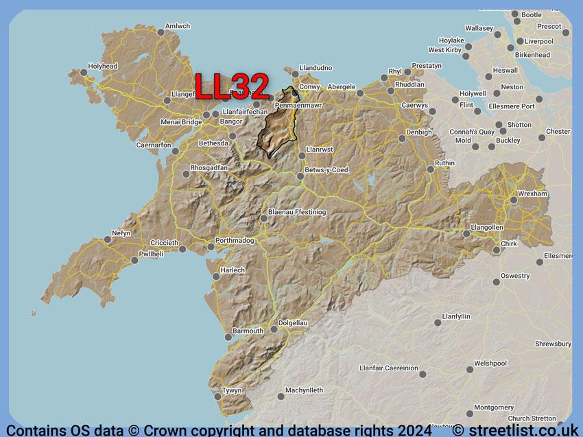 Where the LL32 postcode district lies within the wider  postcode area