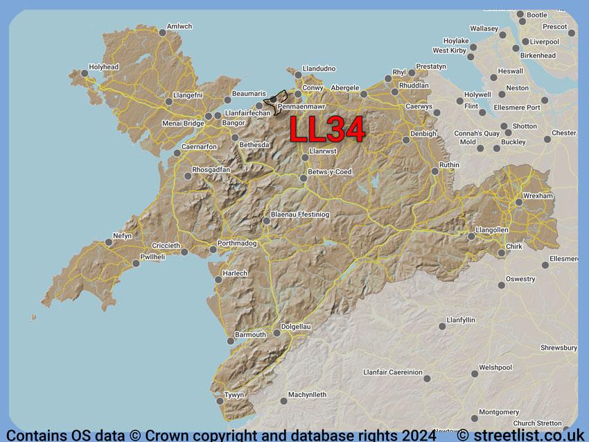 Where the LL34 postcode district lies within the wider  postcode area