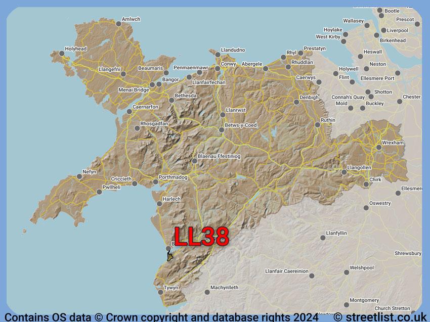 Where the LL38 postcode district lies within the wider  postcode area