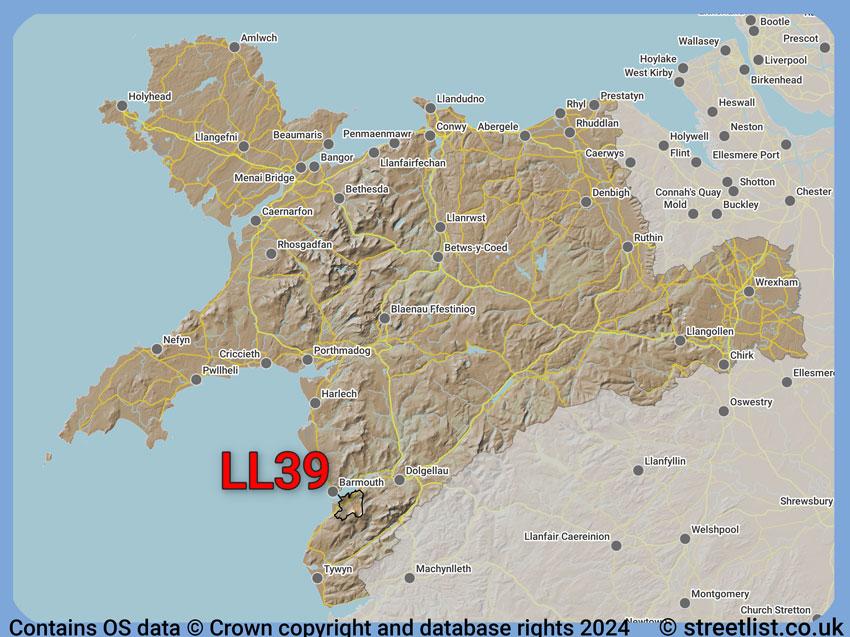 Where the LL39 postcode district lies within the wider  postcode area