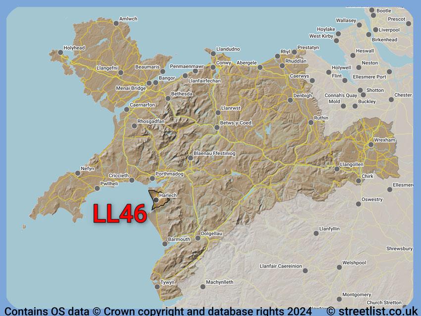 Where the LL46 postcode district lies within the wider  postcode area