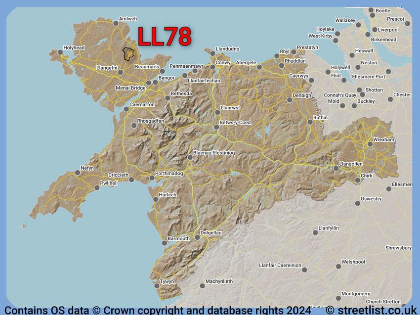 Where the LL78 postcode district lies within the wider  postcode area