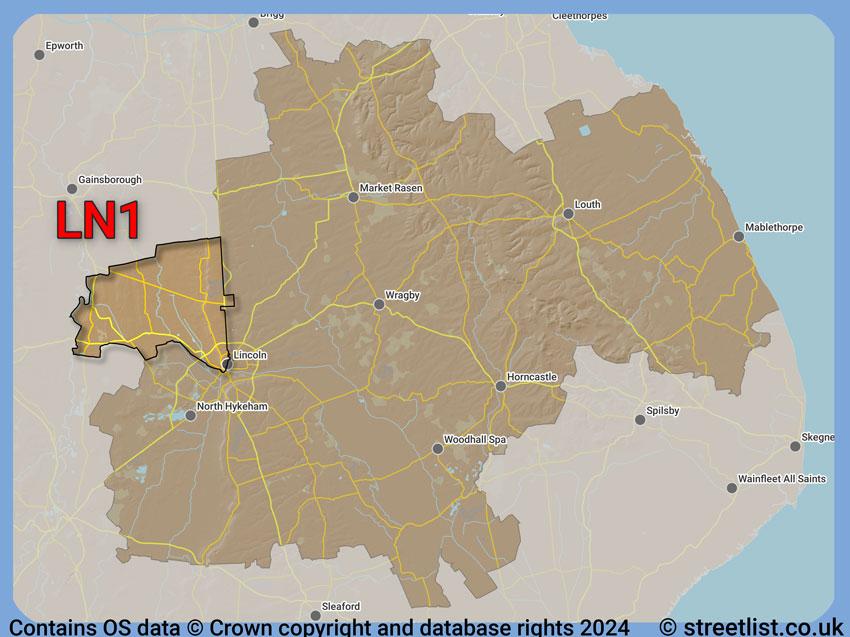 Where the LN1 postcode district lies within the wider  postcode area