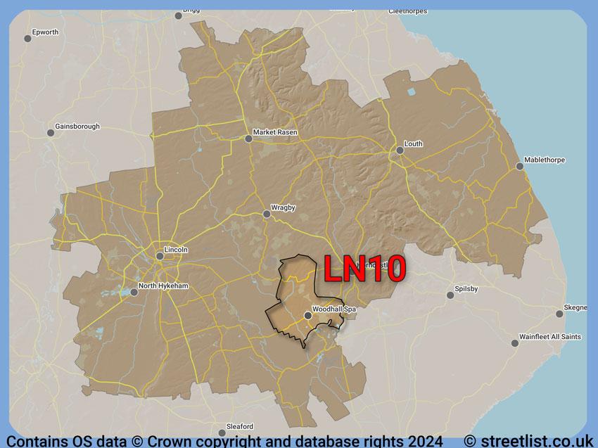 Where the LN10 postcode district lies within the wider  postcode area