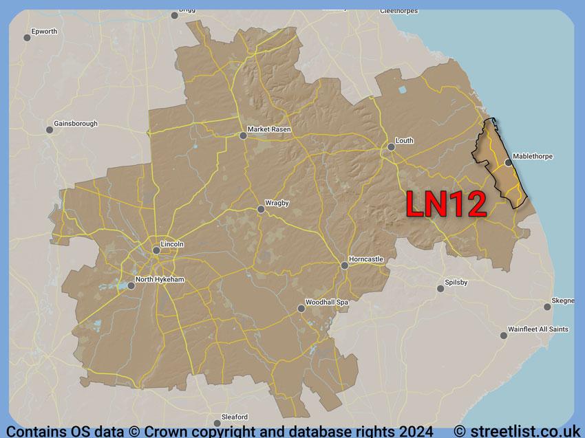 Where the LN12 postcode district lies within the wider  postcode area