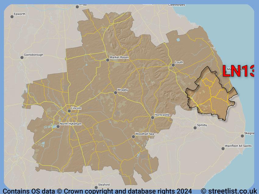 Where the LN13 postcode district lies within the wider  postcode area