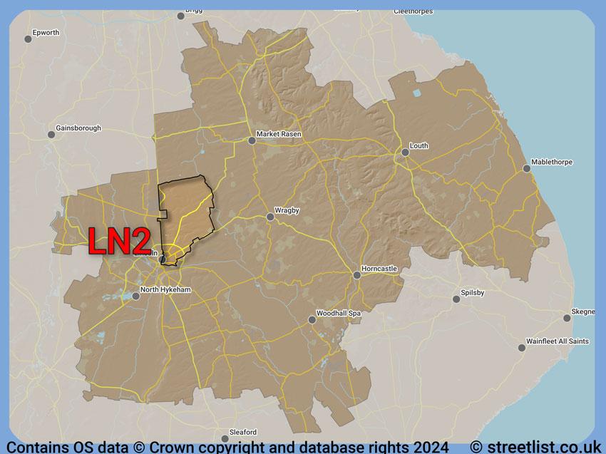 Where the LN2 postcode district lies within the wider  postcode area