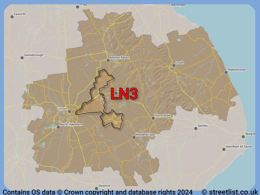 Where the LN3 postcode district lies within the wider  postcode area