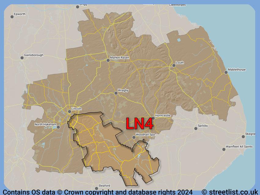 Where the LN4 postcode district lies within the wider  postcode area