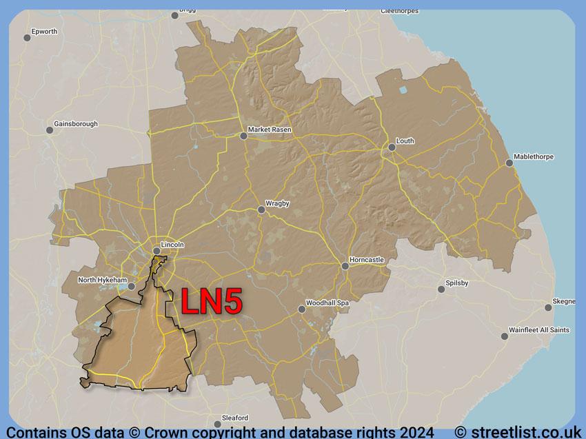 Where the LN5 postcode district lies within the wider  postcode area