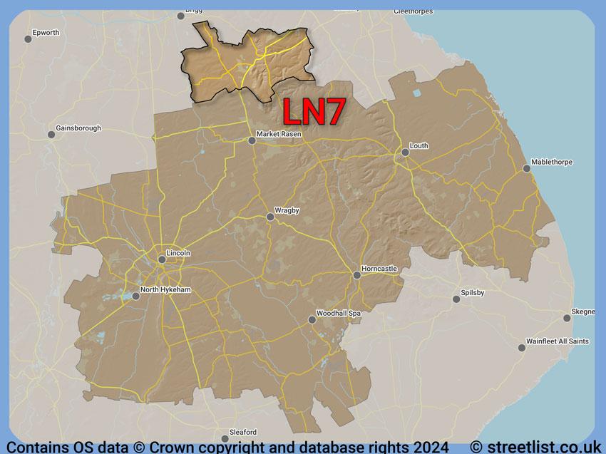 Where the LN7 postcode district lies within the wider  postcode area