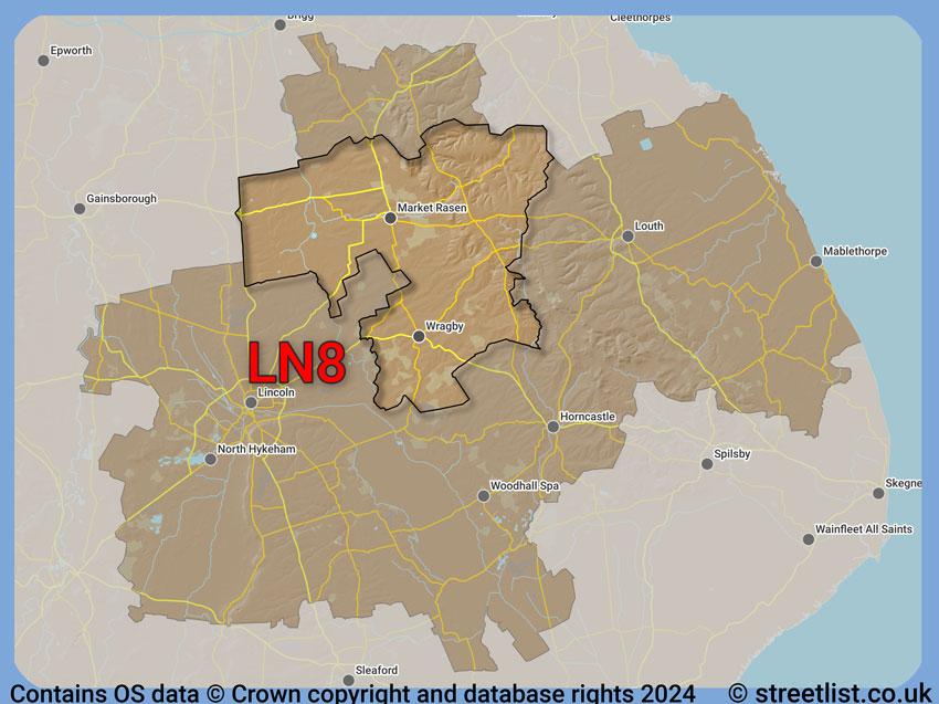 Where the LN8 postcode district lies within the wider  postcode area