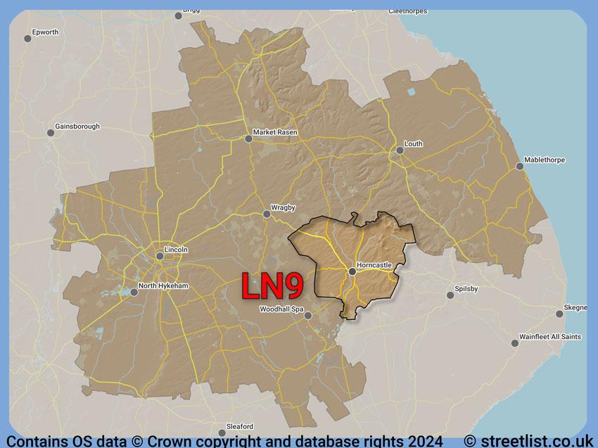 Where the LN9 postcode district lies within the wider  postcode area