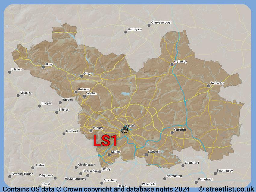 Where the LS1 postcode district lies within the wider  postcode area