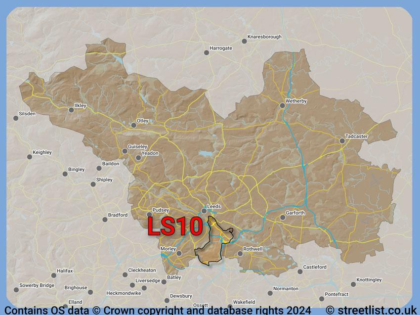 Where the LS10 postcode district lies within the wider  postcode area