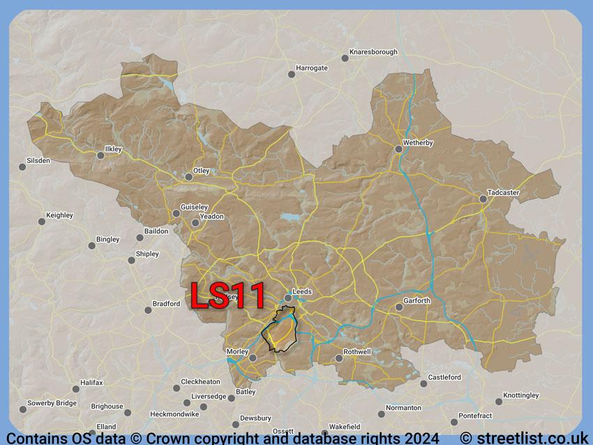 Where the LS11 postcode district lies within the wider  postcode area