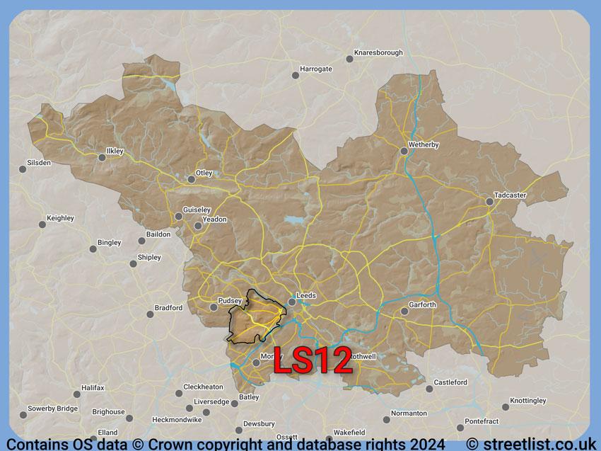 Where the LS12 postcode district lies within the wider  postcode area