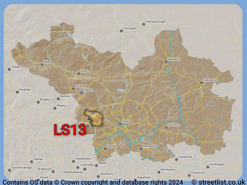 Where the LS13 postcode district lies within the wider  postcode area