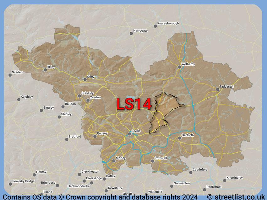 Where the LS14 postcode district lies within the wider  postcode area