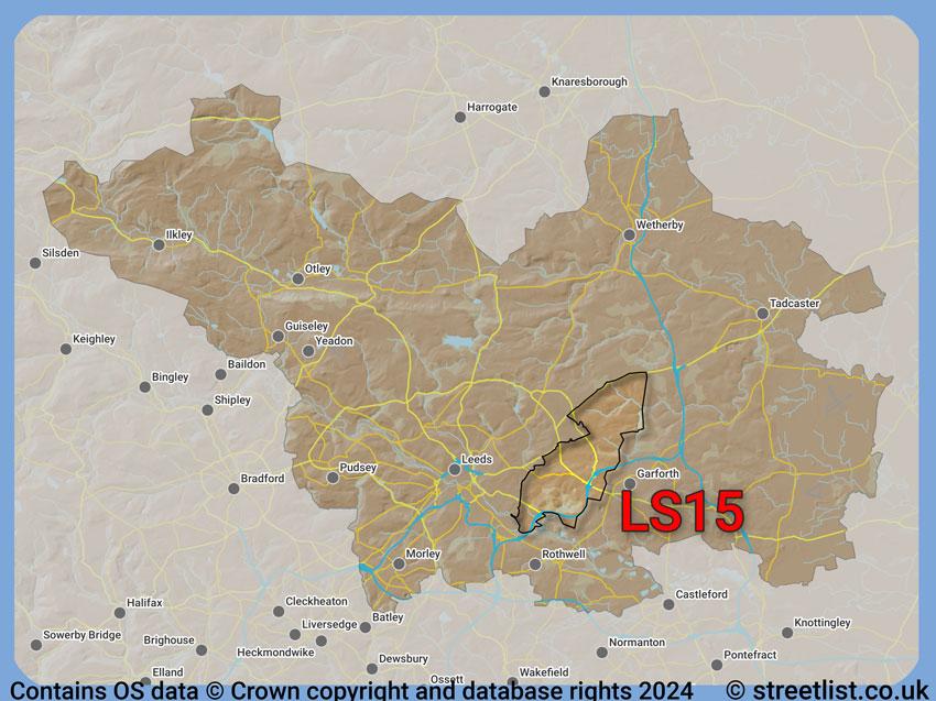 Where the LS15 postcode district lies within the wider  postcode area