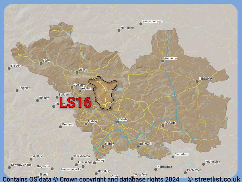 Where the LS16 postcode district lies within the wider  postcode area