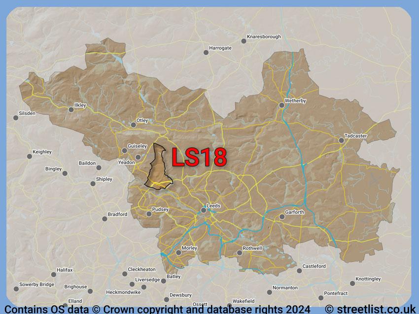 Where the LS18 postcode district lies within the wider  postcode area