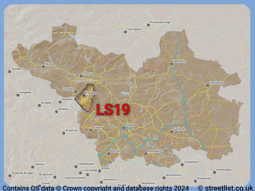 Where the LS19 postcode district lies within the wider  postcode area