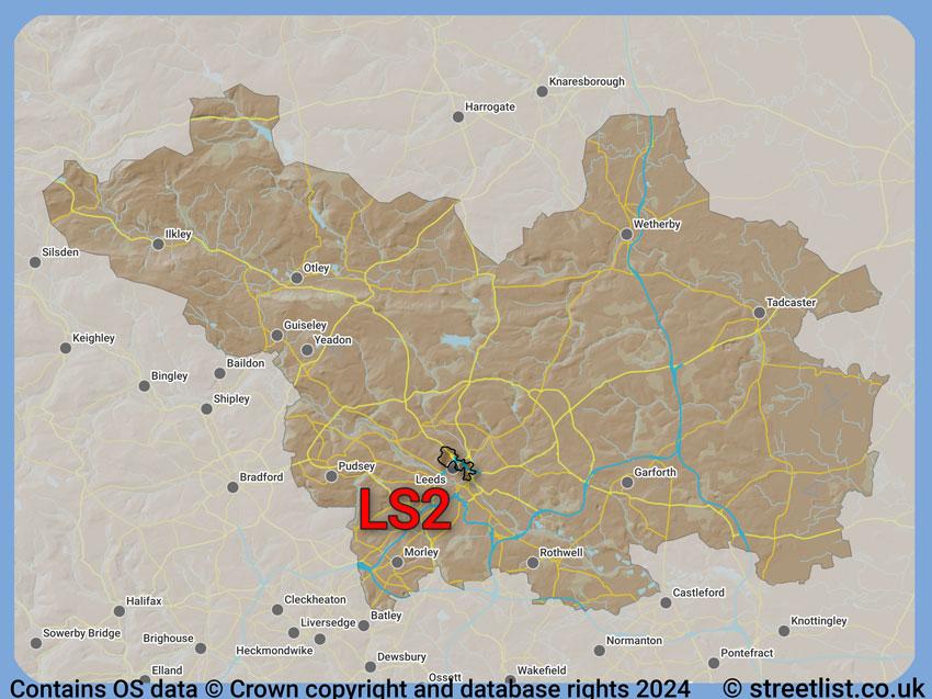 Where the LS2 postcode district lies within the wider  postcode area