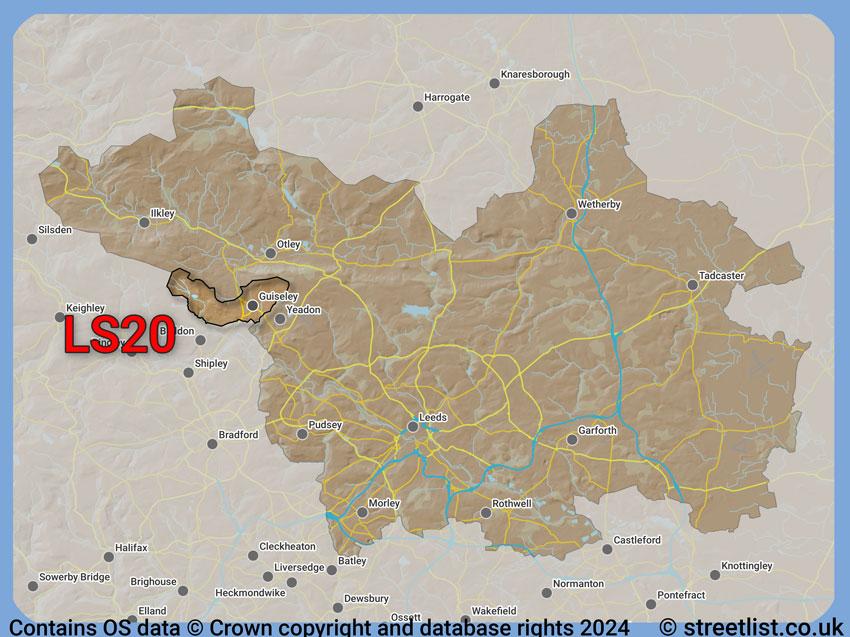 Where the LS20 postcode district lies within the wider  postcode area