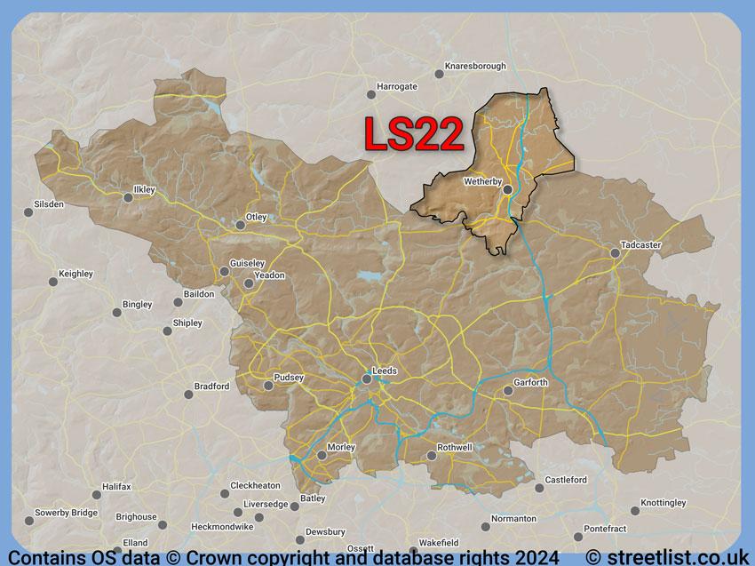 Where the LS22 postcode district lies within the wider  postcode area