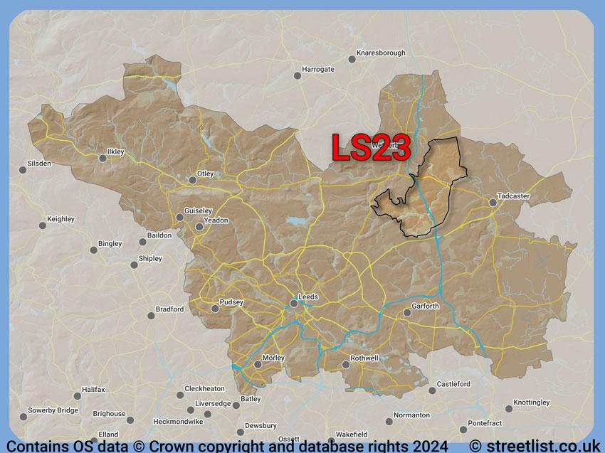 Where the LS23 postcode district lies within the wider  postcode area